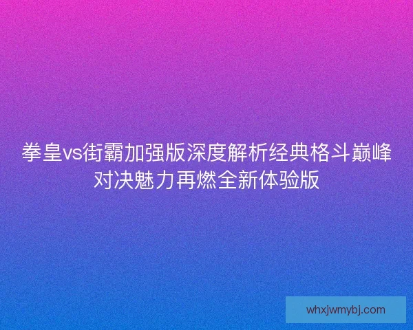 拳皇vs街霸加强版深度解析经典格斗巅峰对决魅力再燃全新体验版